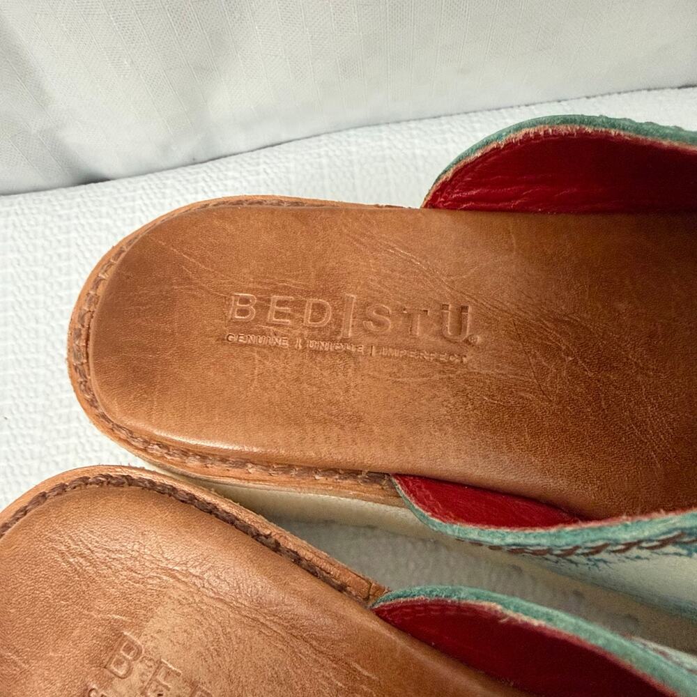 Bed Stu Fairlee II Slide Sandals Womens Size 7.5 Teal Leather - Picture 3 of 11